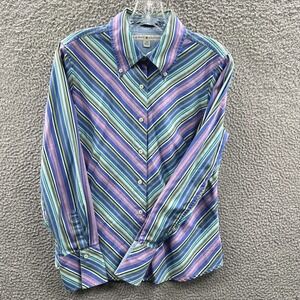 Tommy Hilfiger Womens Striped Button Front Shirt L Preppy Old Money Ivy League
